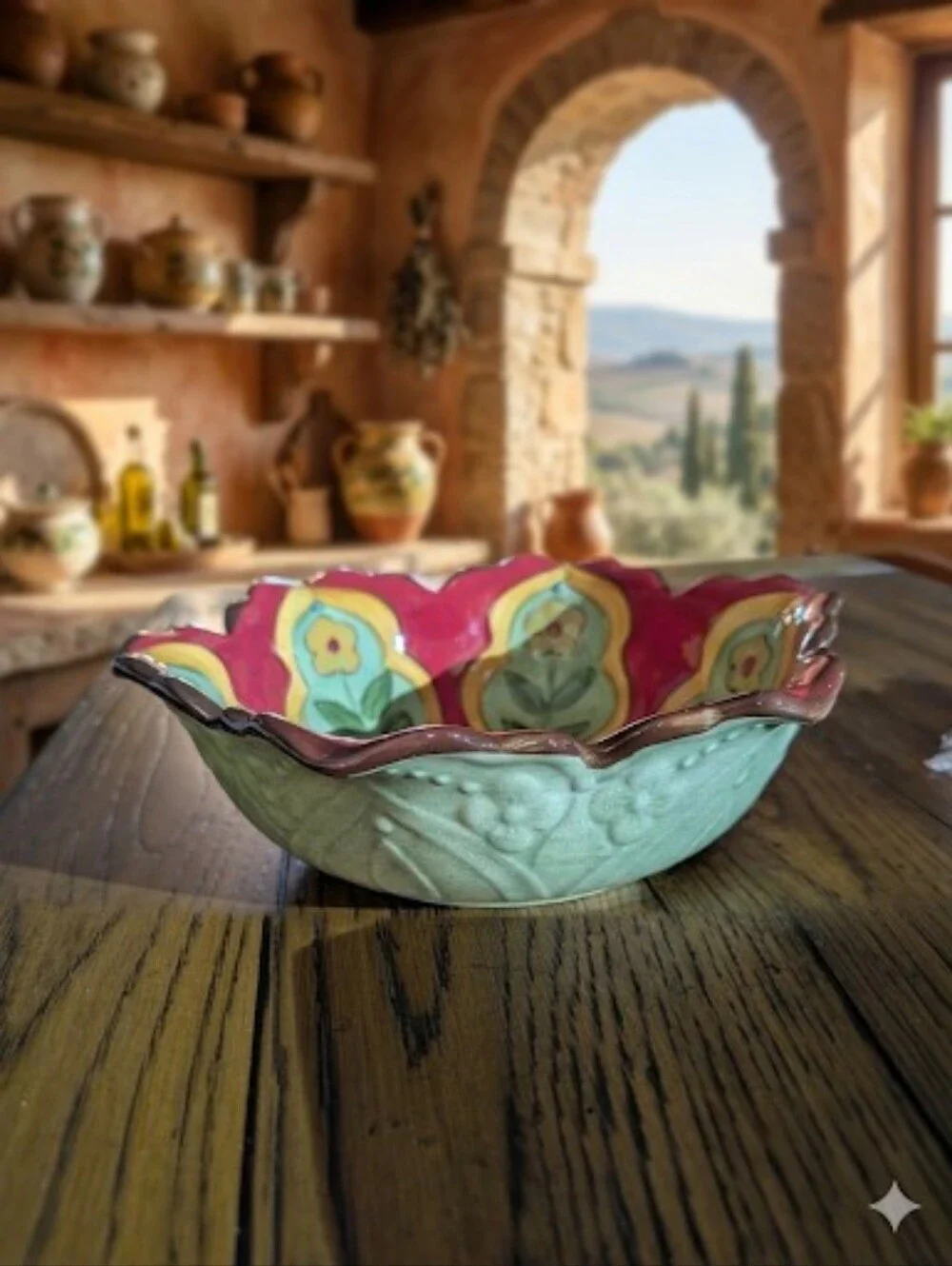 Pier 1 Imports Carynthum Earthenware Serving Bowl Floral Design